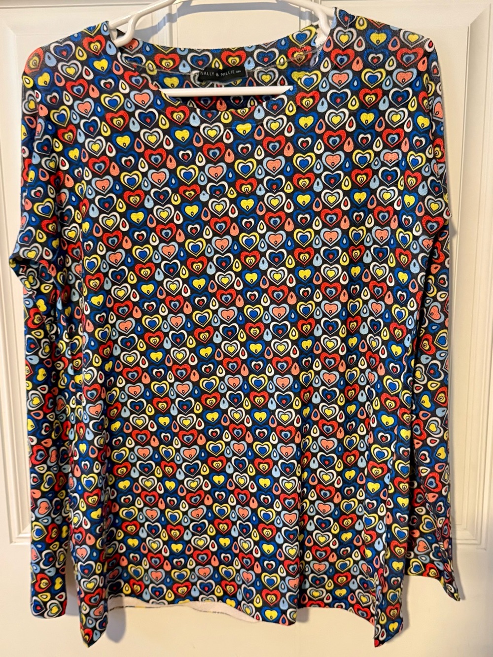 NWOT Nally & Millie Multicolor Heart Print Long Sleeve Tee